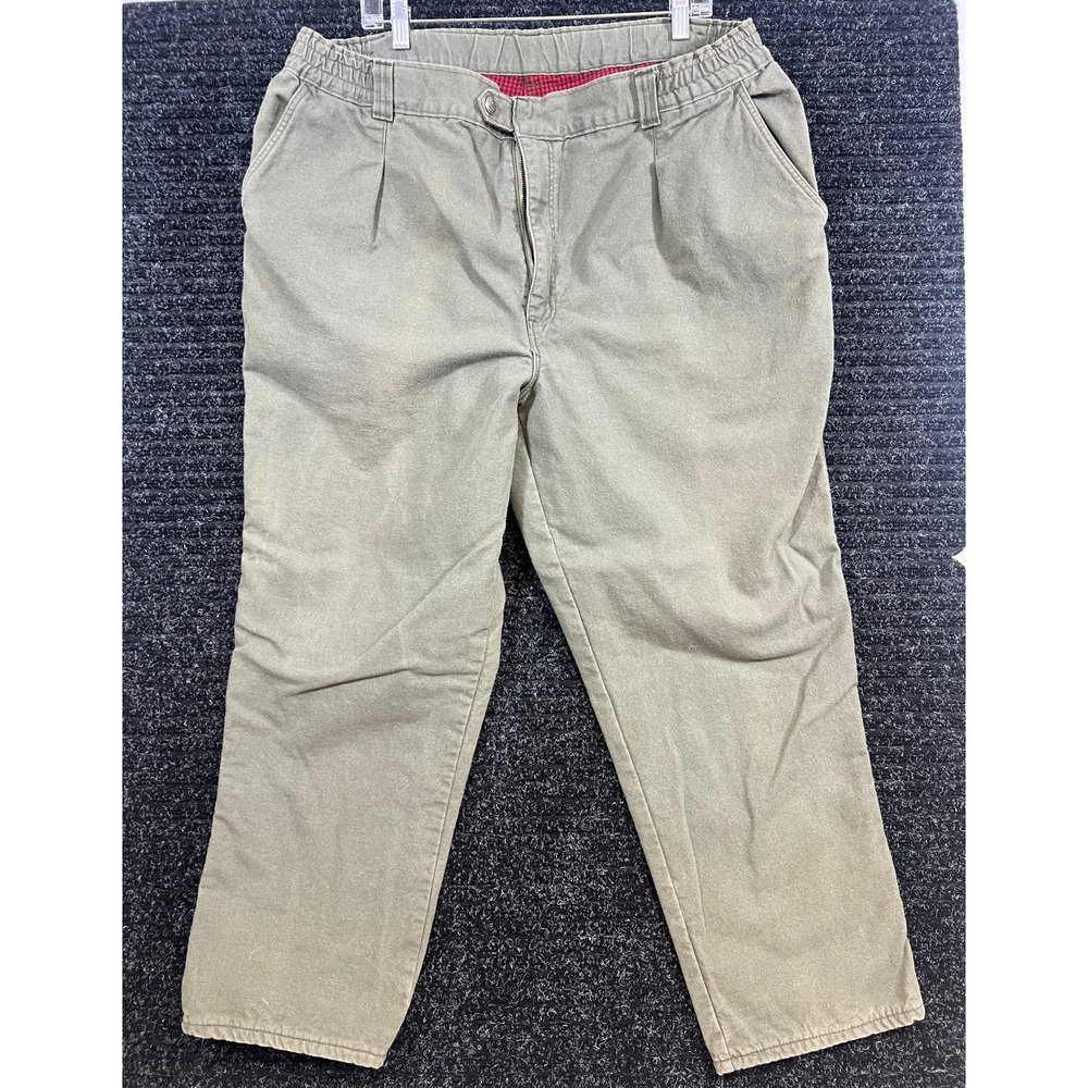 Vintage LL Bean Flannel Lined Canvas Pants Work Utility Outdoor Khaki 40x29